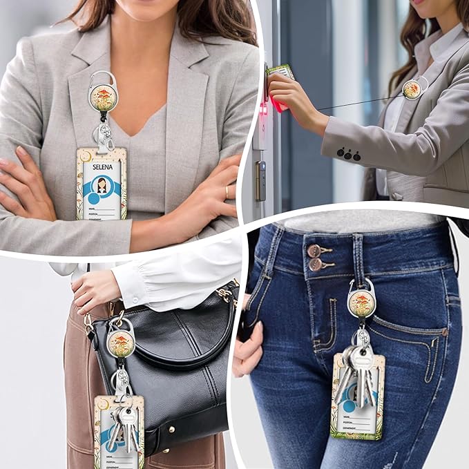 Giancomics Mushroom Lanyards for Id Badges, Cute ID Badge Holder with Lanyard Badge Reel Retractable, Teacher Lanyard with ID Holder Keychain Clip Name Tag ID Card Holder for Women Work Office Gift