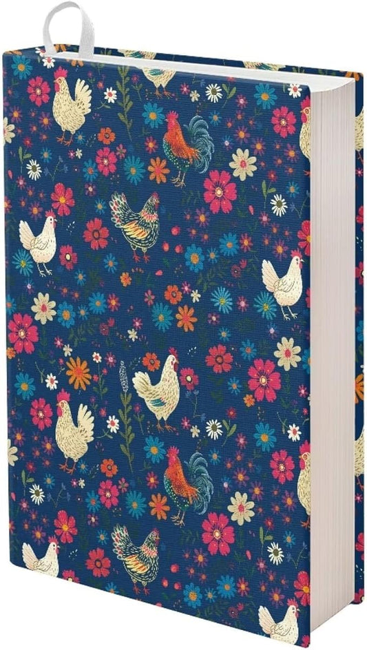 Gomyblomy Rooster Floral Book Covers Book Sleeve Stretchable Fabric Book Jackets 9 x 11 Inches School Textbooks Protective Cover for Women Girls, Washable and Reusable Book Sleeve