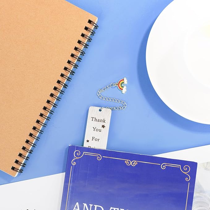 Teacher Appreciation Bookmark, Metal Graduation Bookmark for Teacher Thank You Book Marker with Rainbow Charm Stainless Steel Teacher Bookmark Students Gifts Gratitude for Tutors, with Gift Box