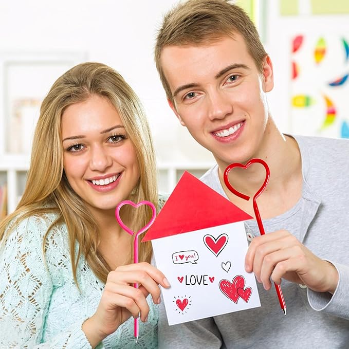 48 Pcs Valentines Day Pens,Heart Shape Pens,Rollerball Pens,Red Pink and Purple Ballpoint Pen for Valentines Party Favor,Boys and Girls,School Office Supplies