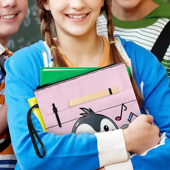 COEQINE Singing Penguin Book Covers for Paperbacks 9x11 Teens Girls Book Sleeves Pink Book Sleeves for Book Lovers Portable Chain Front Pocket