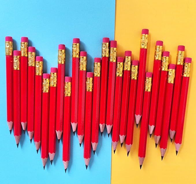Adhere 25pcs Golf Pencils with eraser Hexagon Wooden Pencils Graphite 2B for Golf Event Scoring,Classroom,Wedding,Company Meetings,Pew, Pocket (Red)