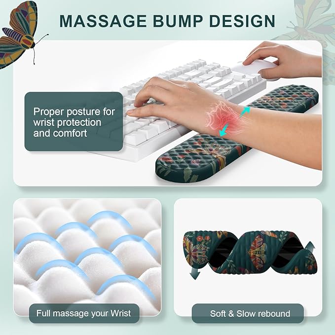 iLeadon Desk Pad Mat for Keyboard and Mouse,4in1 Green Large Mouse Pads Set for Desk,Ergonomic Wrist Rest for Computer Keyboard,Cup Coaster with Non-Slip Rubber Base for Home Office,Dark Green Insect