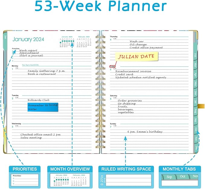 Weekly Planner Spiral Bound Jan. - Dec. 2024 Monthly Planners 2024-2025 8.5 x 11