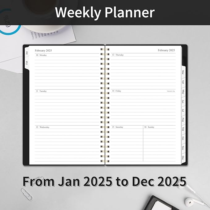 2025 Planner Weekly and Monthly, Calendar Planner with Monthly Tabs, 2025 Weekly Planner from Jan 2025 - Dec 2025, Weekly Monthly Planner with Spiral Binding- 6.3" X 8.5", Black
