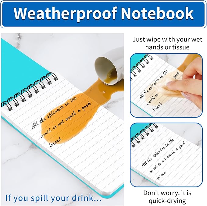 3 Pack Waterproof Notebook, 3 x 5 Pocket Notepad, All Weather Small Pocket Notebook Stone Paper, Mini Spiral Notepad Police Notepad 100 Lined Pages for Outdoor Office