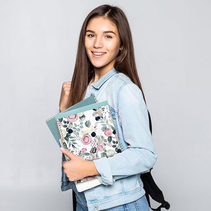 Spiral Notebook - Notebooks Spiral Bound, 8.5" * 11", Journal Notebook with Thick Paper & Back Pocket, 144 Pages, with Twin-Wire Binding, Journals for Women, College Ruled Notebooks - Floral