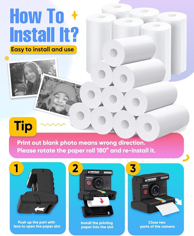 16 Rolls Instant Print Camera for Kids Refill Print Paper,HD Printing Thermal Print Paper Set Portable Refill Print Paper