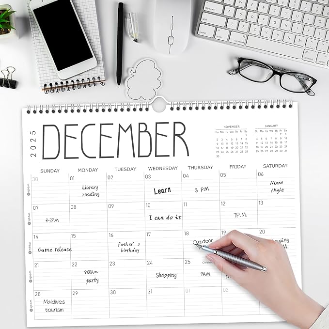 GuassLee Wall Calendar 2025, 2025 Calendar Wall from Jan. 2025 to Dec. 2025, 14" X 11" Paper Monthly Planner Wall Hanging Calendar with Thick Paper for Office Home Planning & Organizing