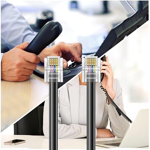 15 FT- 4 Pack Phone Extension Cord, Telephone Cable with Standard RJ11 Plug (6P4C), Black, for Landline Telephones, Fax, Modems, Answering Machines