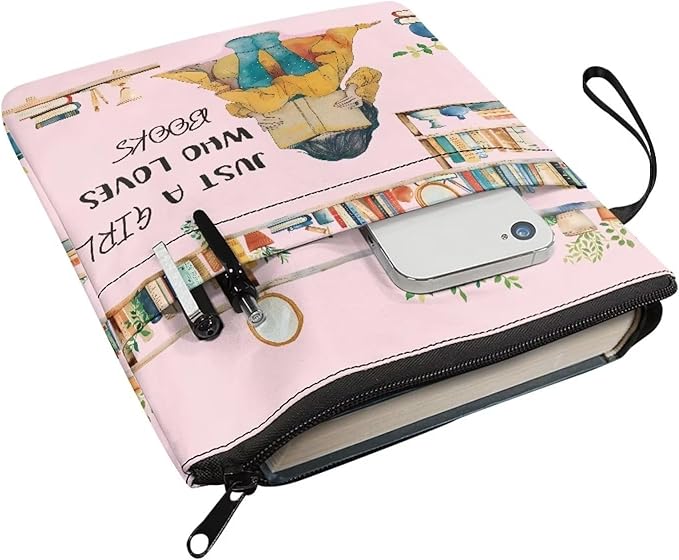COEQINE 9x11 Book Covers for Paperbacks Pink,Just Girls Who Like Books Cute Cartoon Girls Print Teens Girls Book Protection Book Sleeves with Pen Sleeves