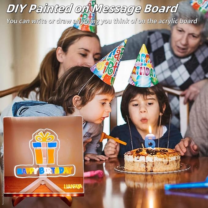 Acrylic Led Dry Erase Board - Creative Rewritable Message Center Board - Regularly Led Note Board with Colour Pens - Light up a Glow Memo Board Note with 7 Pen - Free Eraser Easy to Clean