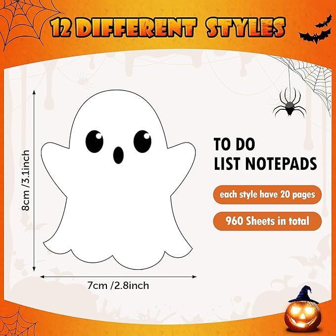 48Pcs Halloween Ghost Sticky Notes Self-Adhesive Halloween Cute Ghost Note Pads Removable Ghost Memo Notes for Halloween School Office Home Students Teachers Present
