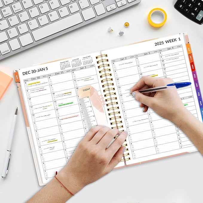 SUNEE 2025 Appointment Book, Quarter-Hourly, Weekly & Monthly - from January 2025 - December 2025, 6.4"x8.3" Weekly Planner, Flexible Cover, Note Pages, Pockets, Bookmark, Spiral Binding, Pink Breeze