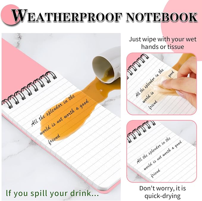 Waterproof Notebook, 4 Pack Top-Spiral Pocket Notepad, 3" x 5" Weatherproof NotePad, All Weather Police Pocket Notebook Little Memo Steno Note Pads for Outdoor Office School Recording, Black