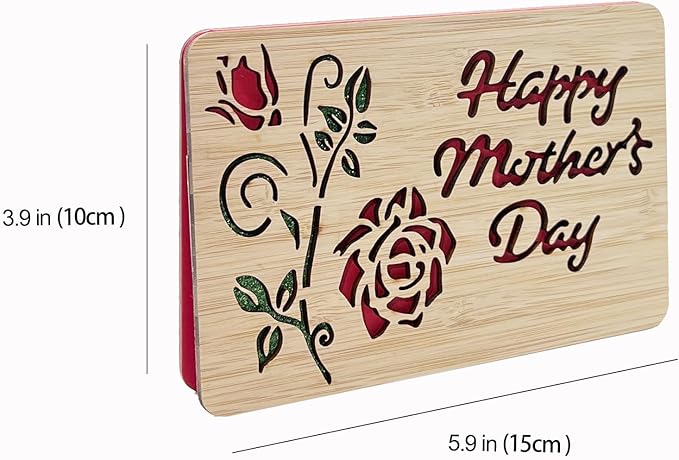 Mothers Day Cards,Handmade Bamboo Greeting Cards,Wooden Thankyou Card,Wooden Birthday Card,Mothers day for Mom,Mum,Rose mom