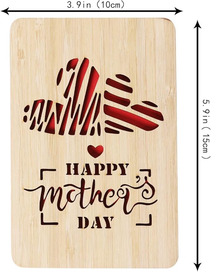 Wooden Mothers Day Card for Mom Gifts,Happy Mother's Day Card,Happy Mother's Day Greeting Cards from Kids,Mother Gifts Card from Daughter or Son(Double Hearts)