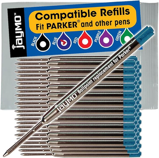 Jaymo Replacement for Parker 1950371 and Bastion - Measures 3.875 in / 98 mm Long - G2 Ballpoint Pen Refill - 48 Blue