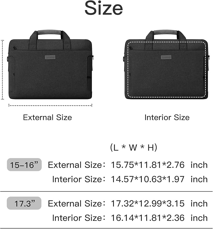 Laptop Shoulder Bag, 13-13.3-14-15-15.4-15.6-16-17.3-18 Inch Laptop/Tablet, Water-Repellent Fabric, Business for Men Women (15-16 inch, Black)