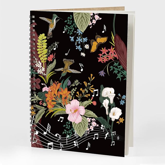 MAXCURY Blank Sheet Music Composition Manuscript Staff Paper Art Music Notebook Black 100 Pages 26x19cm (Flora)