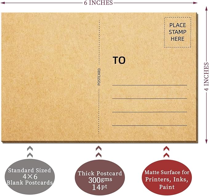 50 Pack Blank Postcard for Mailing, 4x6 Thick 14pt Mailable Post Cards Set for DIY Greeting Cards Thank You Card and More (Kraft)