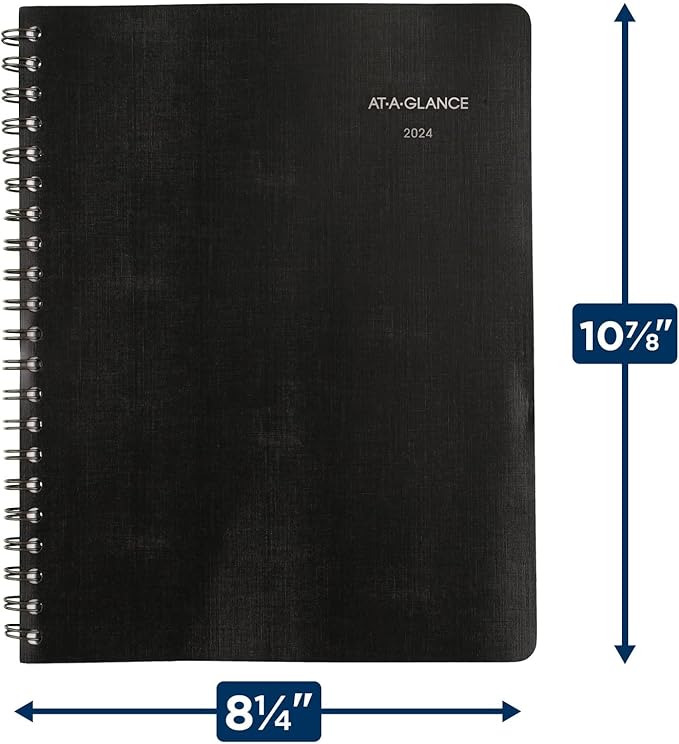 AT-A-GLANCE 2024 Weekly & Monthly Planner, 8" x 11", Large, QuickNotes, Black (7603520524)