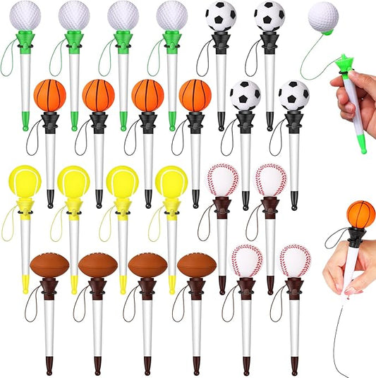 Lincia 24 Pcs Sport Funny Pen Hoop Ballpoint Novelty Bulk Plastic Sports Soccer Basketball Baseball Football Tennis Golf Themed Pen for Birthday Party School Award Party Favor Supplies(Assorted)