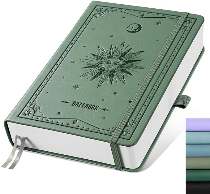 EMSHOI Blank Notebook Journal - 320 Pages, 100gsm Thick Paper, A5 Hardcover Leather, Art Sketchbook for Drawing, Unlined, Plain Sketch Book for Women Men Work Writing, 5.75 X 8.38, Green
