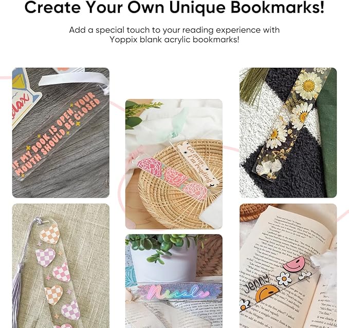 60 Pieces Acrylic Bookmark Blanks- 3mm Thicken Clear Acrylic Bookmarks with 60 Pcs Ribbon for Reading Lovers DIY Crafts Presents, Graduation Back to School Presents