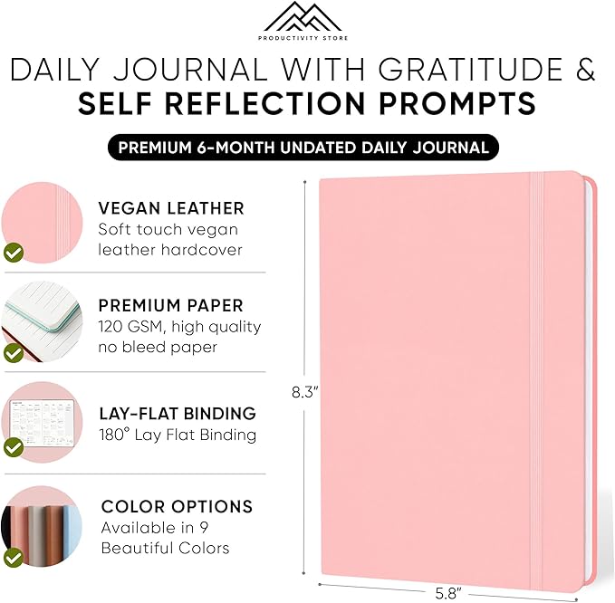 Best Daily Journal for Men & Women for Mindfulness, Productivity, Happiness & Self Care | Gratitude Journal, Affirmation Journal, Positivity Journal, Manifestation Journal, Self-Care Journal, Habit Tracker & Daily Journal with Prompts (Pink)