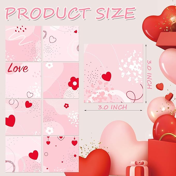 9 Pieces Valentine's Day Sticky Notes Valentine Heart Sticky Notes Self-Adhesive Note Pads Sticky Memo Notes for School Office Home Supplies Students Teachers Presents Valentine's Day