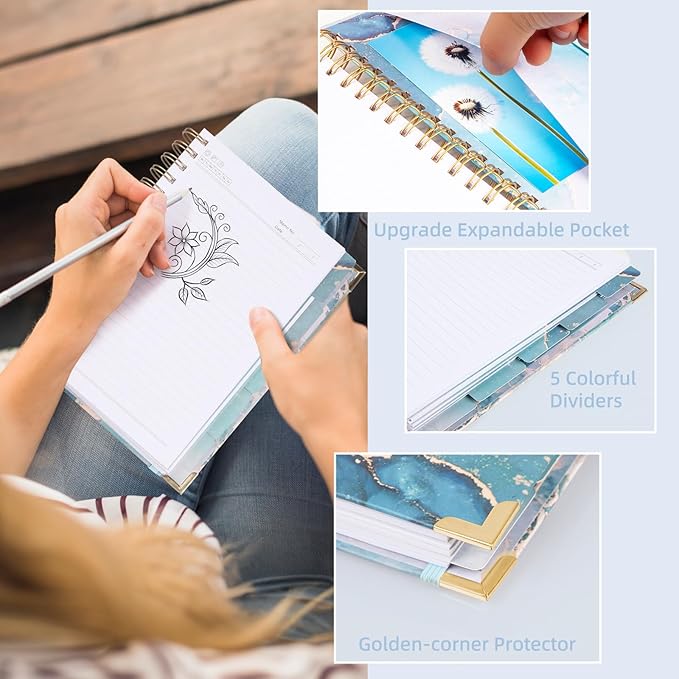 Spiral Notebooks for Work, 240 Pages Lined Spiral Journal Notebook, 5 Subject A5 College Ruled Journals for Writing, 8.6”x6.2''Journaling Notebooks for School Office Supplies (Blue Marble)