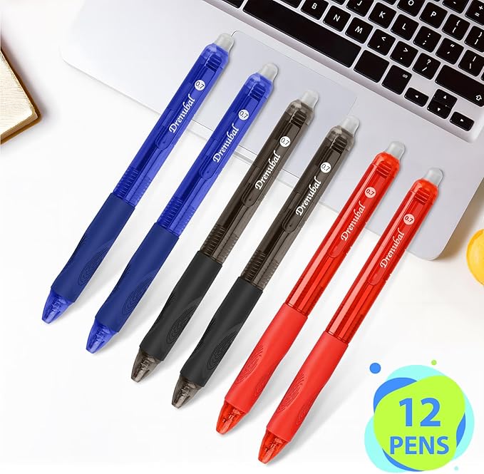12-Pack Erasable Pen Set,Erasable pens, Erasable Gel Pen, 12-Pack, fine 0.7mm Erasable Pen for a smooth writing experience - perfect for school, office and as a gift for kids or friends.