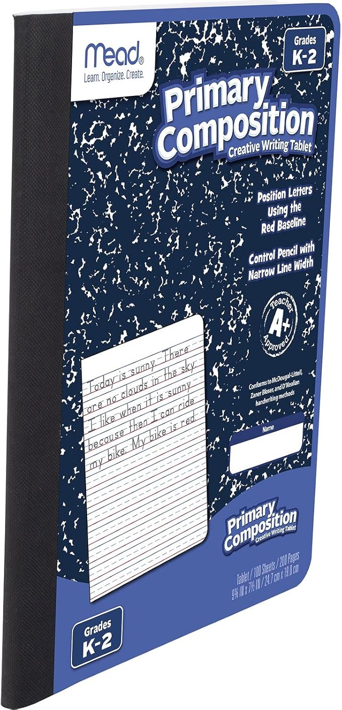 Mead Primary Composition Notebook, Wide Ruled Paper, Grades K-2 Writing Workbook, 9-3/4" x 7-1/2", 100 Sheets, Blue Marble (09902)