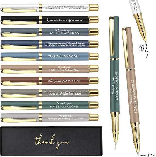 PerKoop 10 Set Thank You Gifts Inspirational Ballpoint Pens with Gift Boxes Bulk Appreciation Party Favors for Employee Coworker Staff Team Friends Office Supplies(Macaron,Mixed)