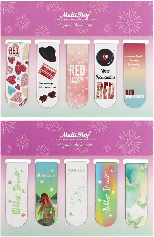 10Pcs Magnetic Bookmarks T-S Colorful Bookmarks Page Markers for Fans Readers, Women, Book Lovers, Students Teachers, Funny Office Supplies Stationery Gifts Used in Office, School, Home (Red & Green)