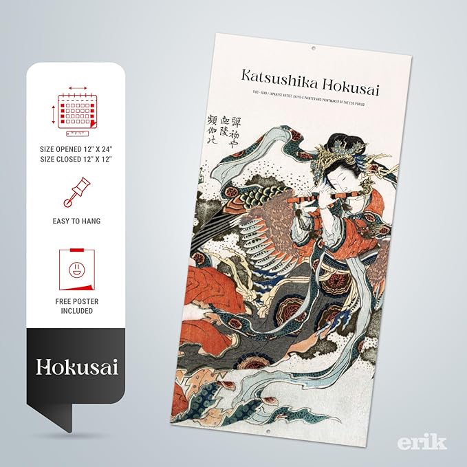 Official Japanese Art Hokusai Wall Calendar 2025 12" x 12" FSC® Plastic Free - Starts Week On Sunday | Square Wall Calendar 2025 | Family Planner Calendar 2025 | Japan Calendar 2025 | Japanese Gifts | Japanese Calendar 2025