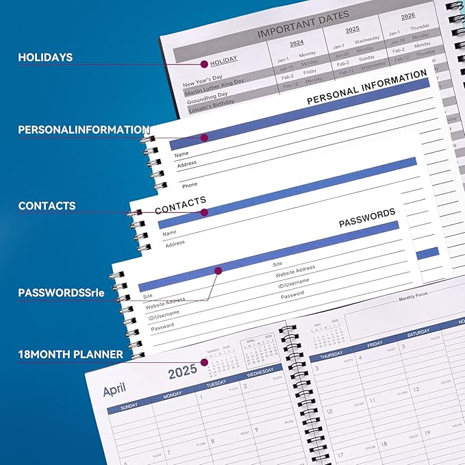 Cheneyboo Calendar Planner 2025 - January 2025-June 2026, Calendar Planner 2025-2026, 7.5"x10.2" Large Size Planner with Double Inner Pocket, 18 Month Calendar Planner
