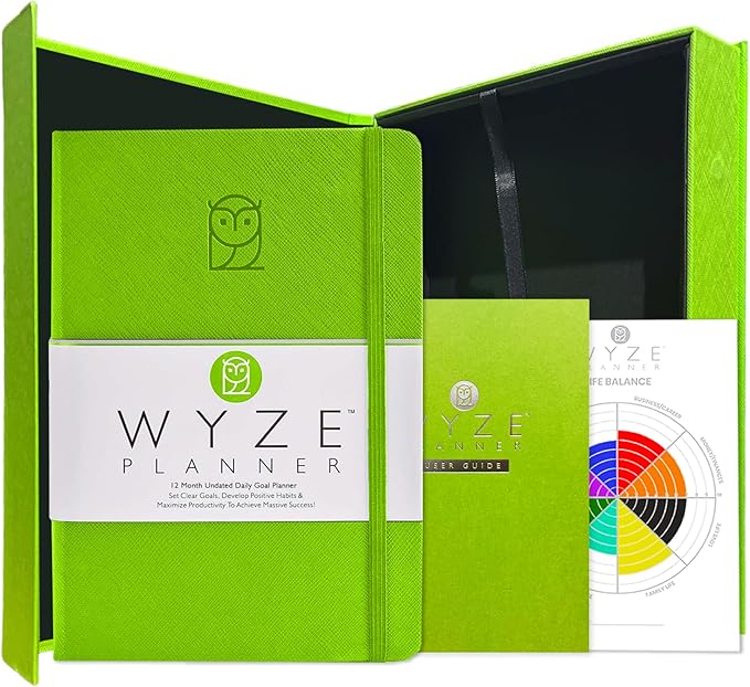 Pro - Goal Setting Planner to Increase Productivity and Achieve Personal and Business Goals. 12 Month Undated Daily, Weekly and Monthly Journal Organizer with Calendar (Lime Green)