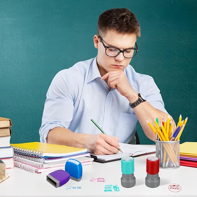 Yinder 24 Pcs Teacher Stamps for Classroom Self Inking Classroom Stamps Bulk for Teachers Elementary Colorful Motivational Encouraging Gifts(Cute)