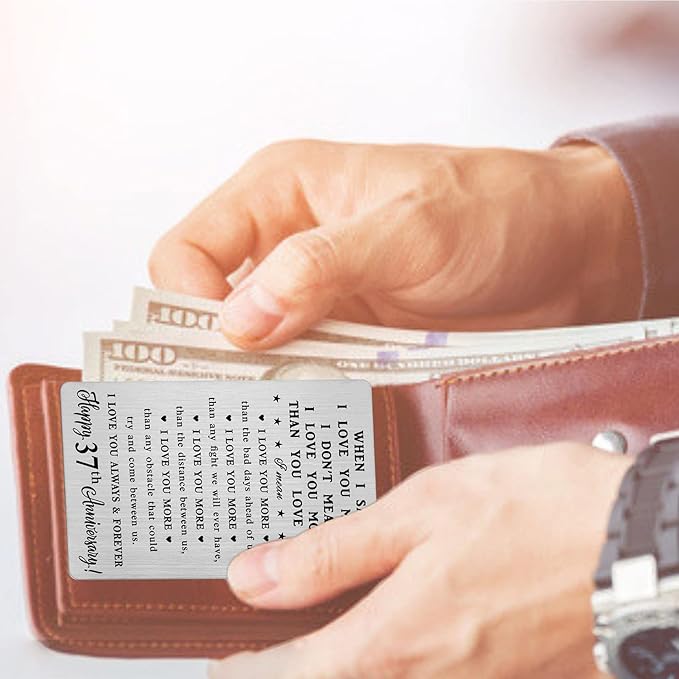 CPLJW 37th Anniversary Wallet Card Gifts for Him, Happy 37 Anniversary Romantic Gifts for Her