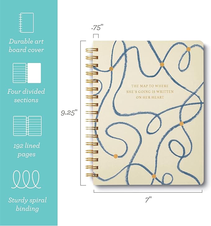 Compendium Spiral Notebook - The map to where she’s going is written on her heart. — A Designer Spiral Notebook with 192 Lined Pages, College Ruled, 7.5”W x 9.25”H