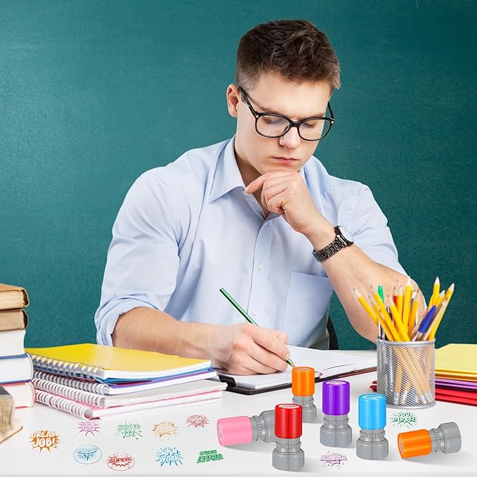 Yinder 24 Pcs Teacher Stamps for Classroom Self Inking Classroom Stamps Bulk for Teachers Elementary Colorful Motivational Encouraging Gifts(Hero)