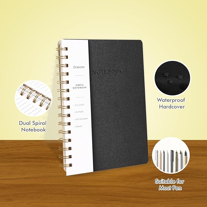 Lined Spiral Notebook College Ruled A5 Journal Book for Note Taking, 160 Pages Writing Journal for Office and Home School Supplies 5.75x8.125 inch - Green Blue Black