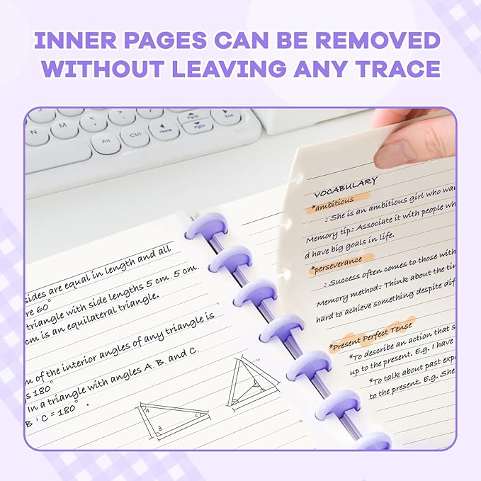 Discbound Notebook, 8-Disc Disbound Planner with Removable Pages, 180 Pages Spiral Notebook, Poly Cover Discbound Planner for Work, Travel, Note Taking(With Index Sticker),Purple,A5