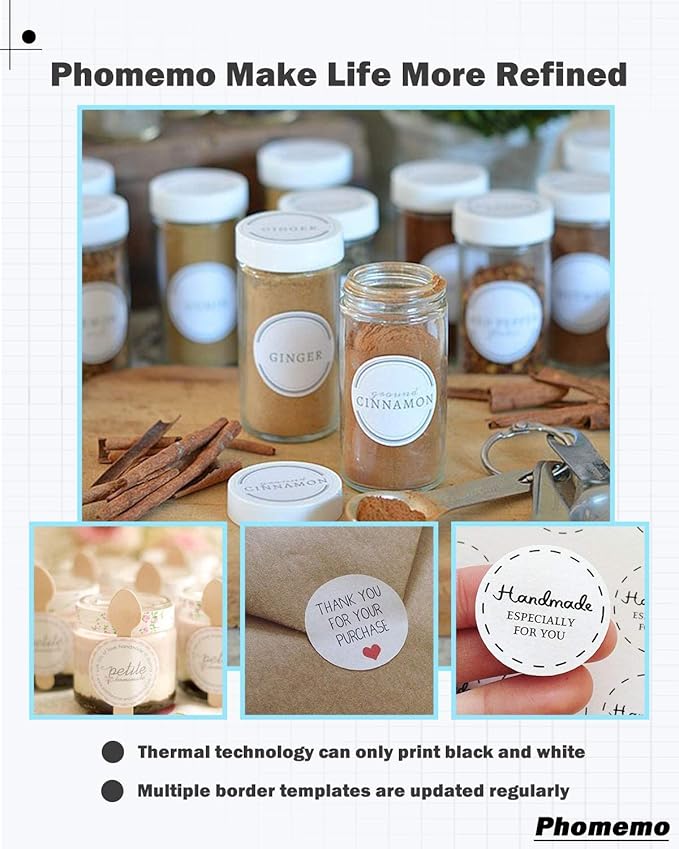 Phomemo 2 Inch Circle Label for M110/M110S/M120/M200/M220 Label Maker, Round Thermal Label for Business Labeling, DIY Logo Design,Inventory,420/3 Rolls