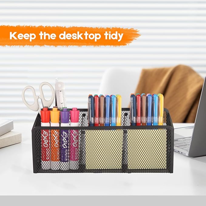 Magnetic Pencil Holder - Extra Strong Magnets Mesh Marker Holder Perfect for Whiteboard, Refrigerator and Locker Accessories (3 Baskets, 1 Pack Black)
