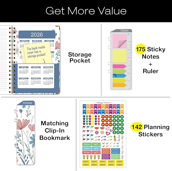 HARDCOVER 2025 Planner, 7"x9": 14 Months (November 2024 - December 2025), Daily Weekly Monthly Planner, Yearly Agenda, Bookmark, Pocket Folder and Sticky Note Set (Colorful Botanicals)