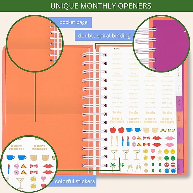 Kate Spade New York Medium Weekly and Monhtly Planner August 2024 - December 2025, Hardcover Spiral Agenda, Daily Planner with Monthly Calendar, Stickers, & Pockets, Your Lucky Day