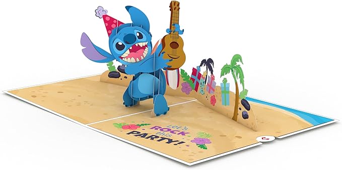 Lovepop Happy Birthday Pop-Up Card for Her and Him- 3D Disney Birthday Greeting Cards for Boys, Girls, Men, Women - It's Your Birthday - 5" x 7" Stitch Card - Blank Note Card & Envelope Included